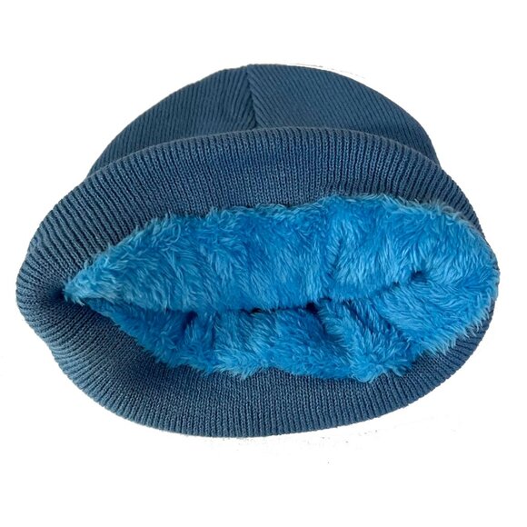 Embroidered NY Men Women Winter Knit Warm Fur lined Beanie Hat - Sea Blue - Picture 5 of 5